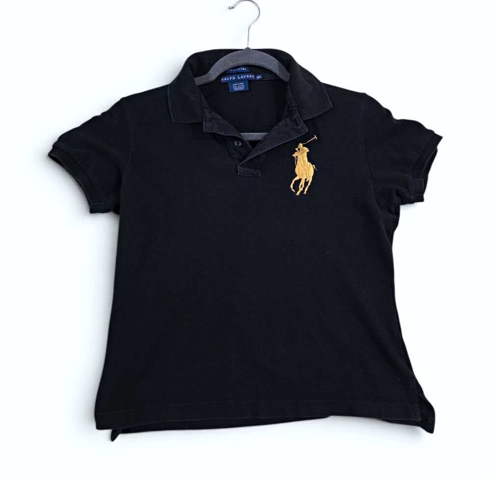 Polo Ralph Lauren The Skinny Polo Black Gold Big Pony Womens Size M